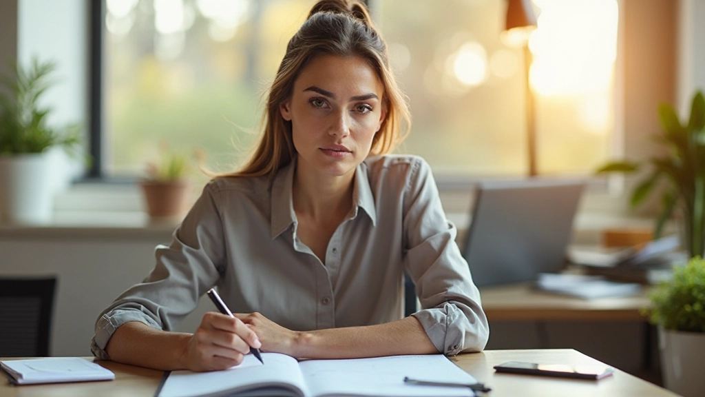 Профессиональная женщина планирующая ежедневное расписание на упорядоченном столе с календарем и блокнотом